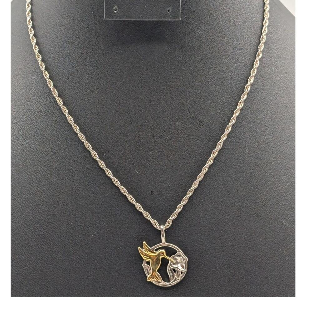 Vintage Shube Dakota West 925 Sterling Two Tone Hummingbird Rope Chain Necklace